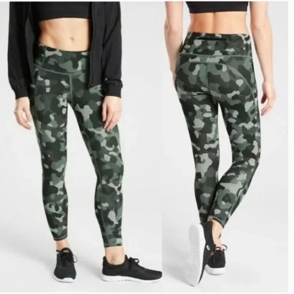 ATHLETA Lightning Camo 7/8 Tight Legging Olive Green L 487500-02 - Picture 1 of 12
